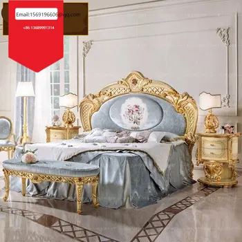 A francia bíróság franciaágy villa hálószoba ifjú házasok magas minőségű, Európai stílusú, tömör fából készült szövet hercegnő ágy