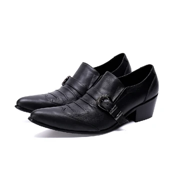 Batzuzhi 6,5 cm Magas Sarkú Fekete Férfi Cipő koreai Stílus Fekete Valódi Bőr alkalmi Cipő Férfi Formális Üzleti Cipő Hegyes Toe